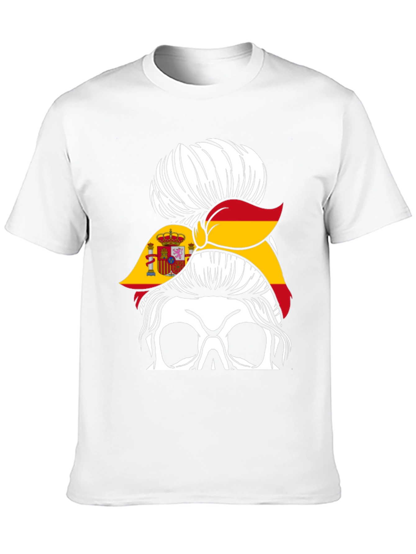 Spain Flag Skull Messy Bun T-Shirt