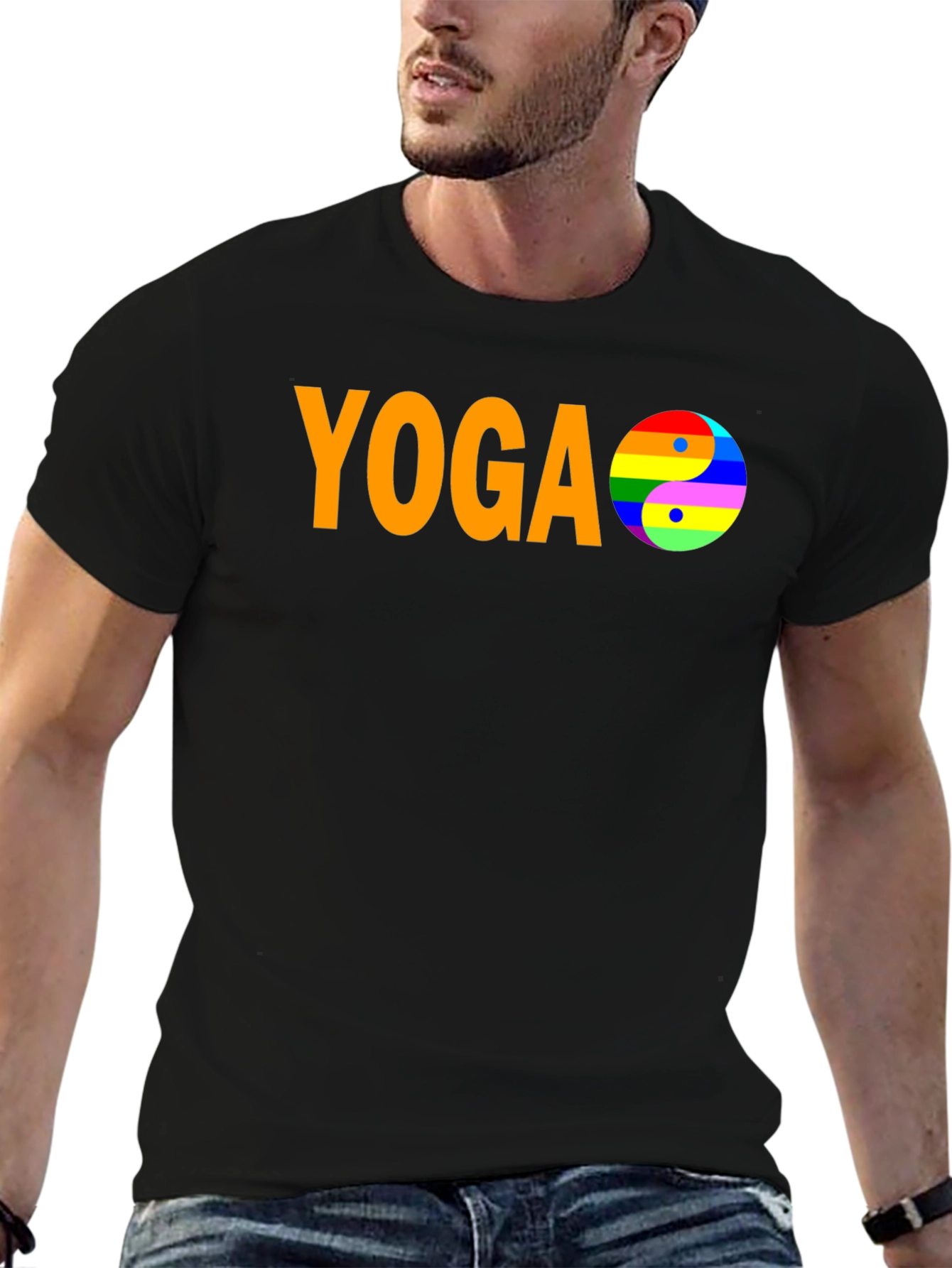 Yoga Yin Yang Rainbow Pride Graphic T-Shirt