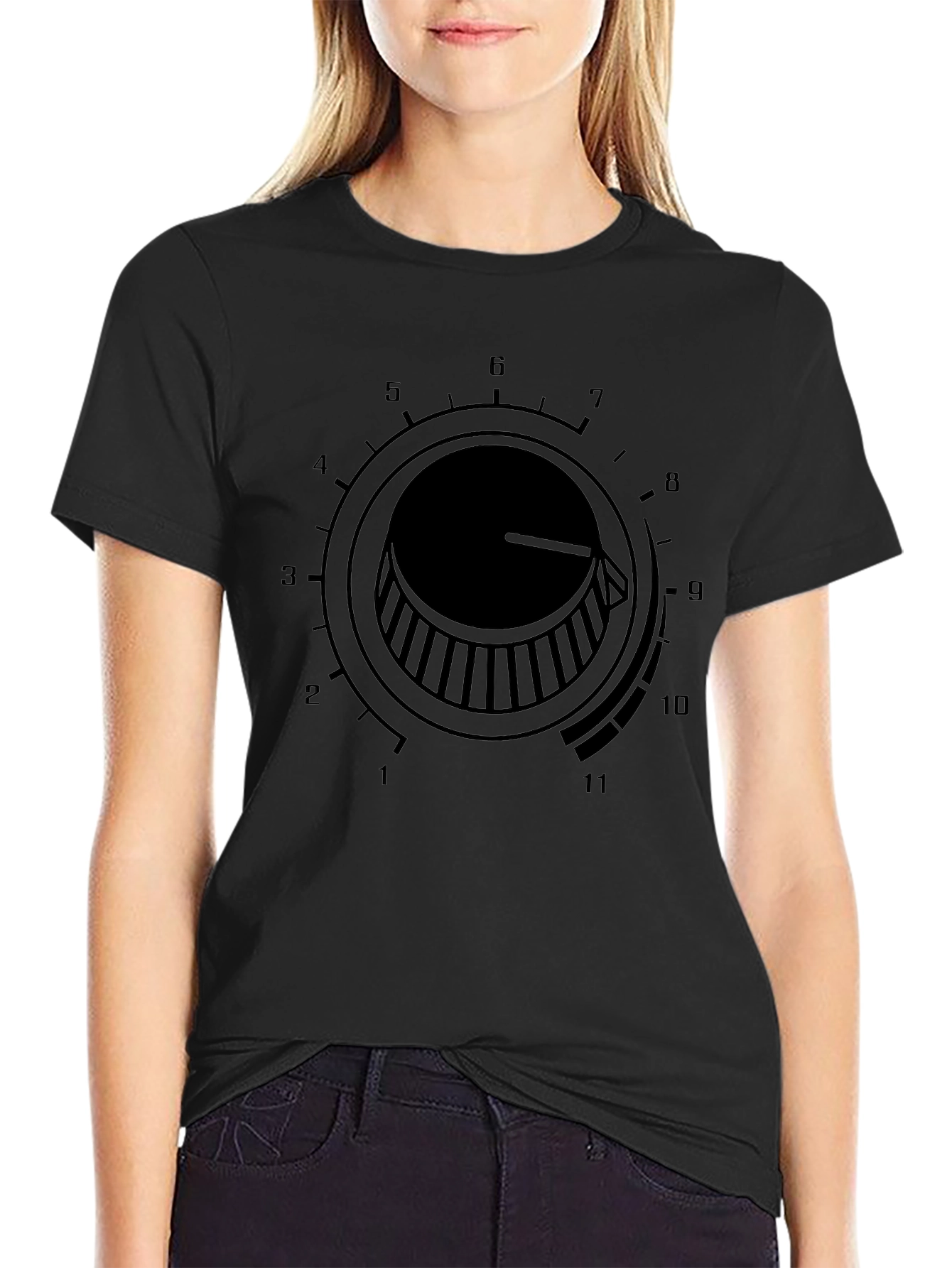 Black Amplifier Knob Graphic T-Shirt - Up to Eleven