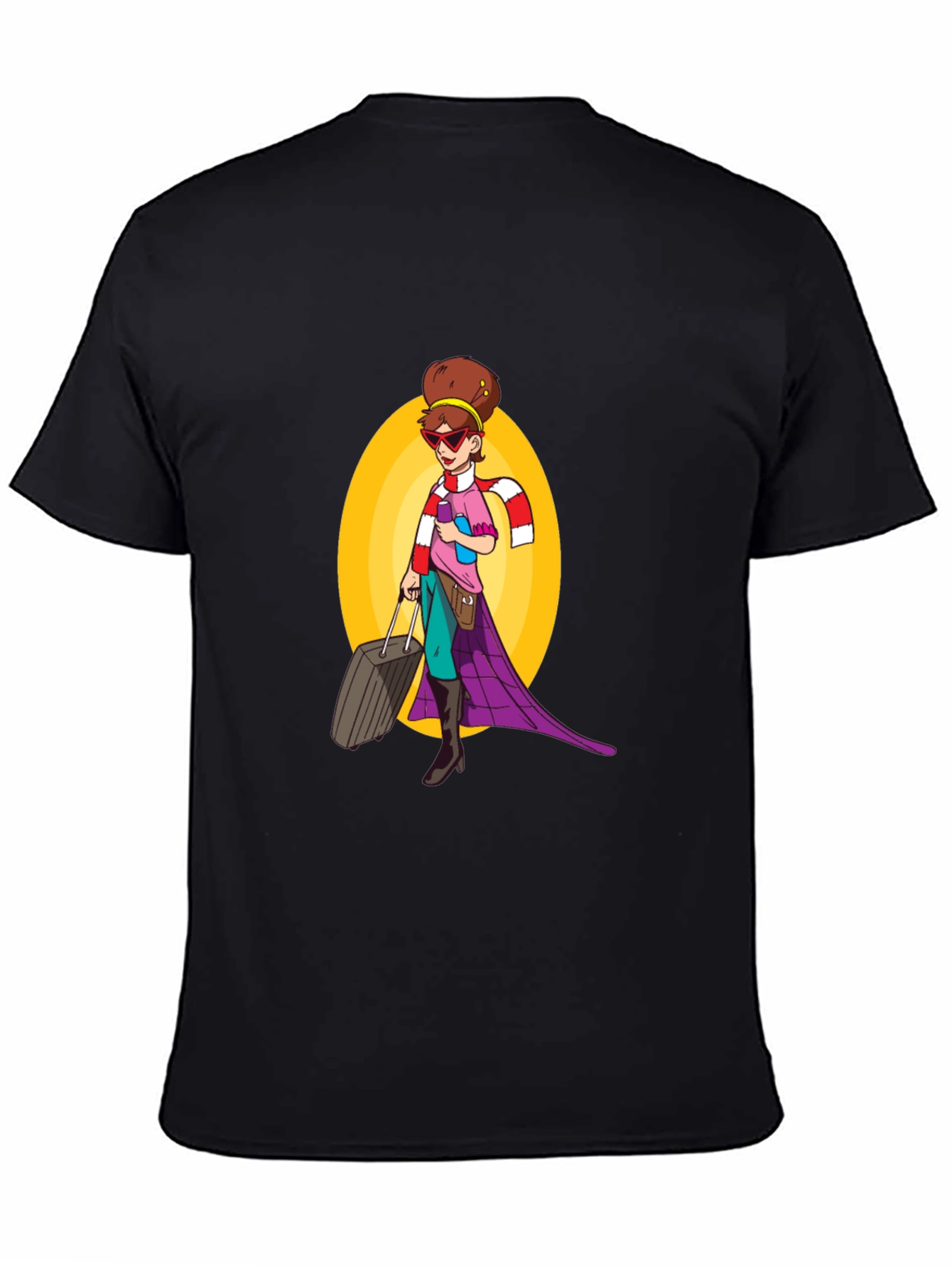 Cartoon Traveler Graphic Tee - Black