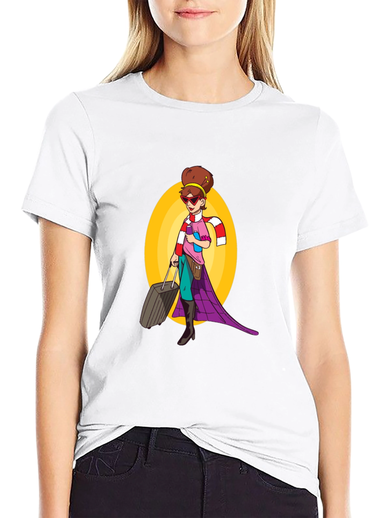 Cartoon Traveler Graphic Tee - Black