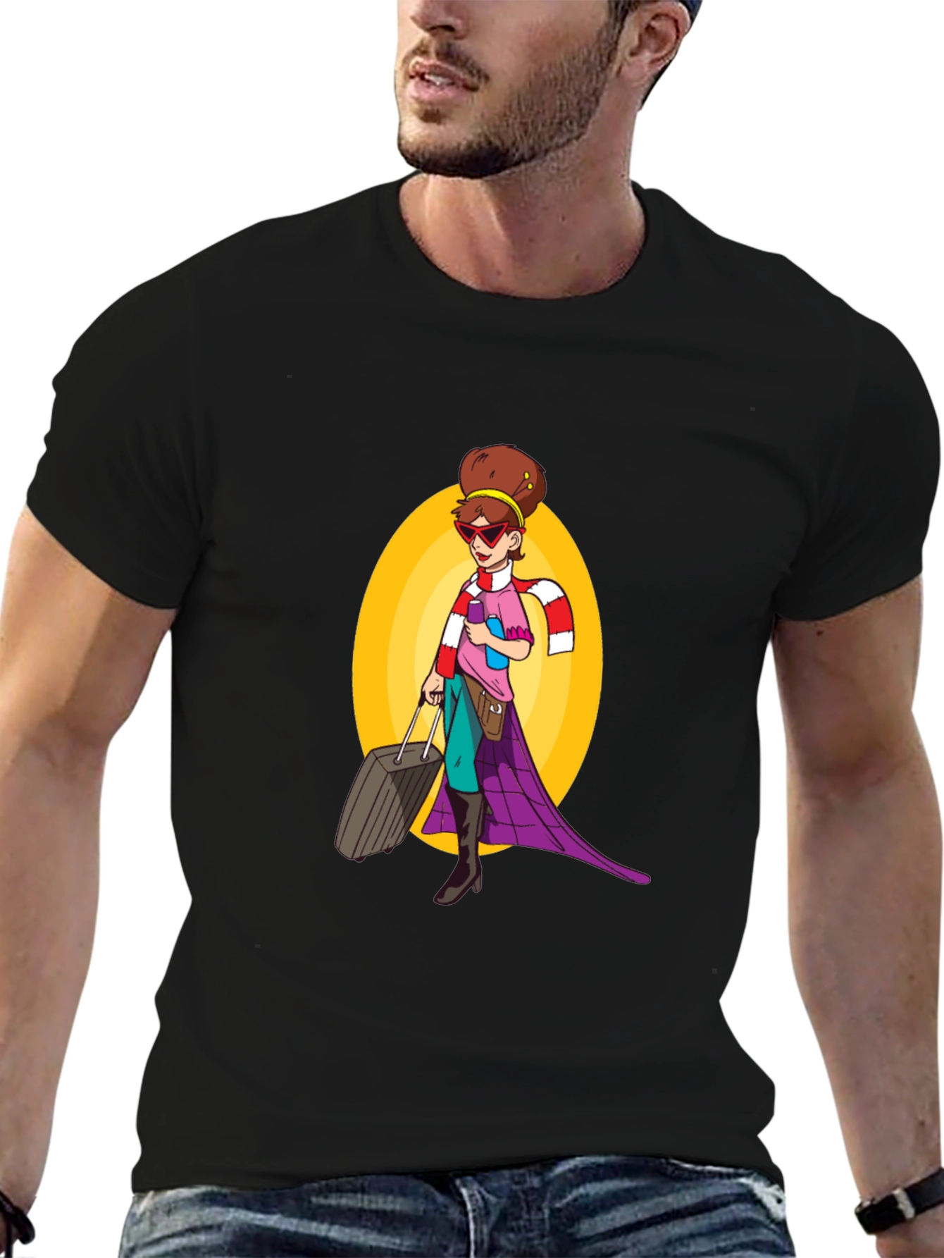 Cartoon Traveler Graphic Tee - Black