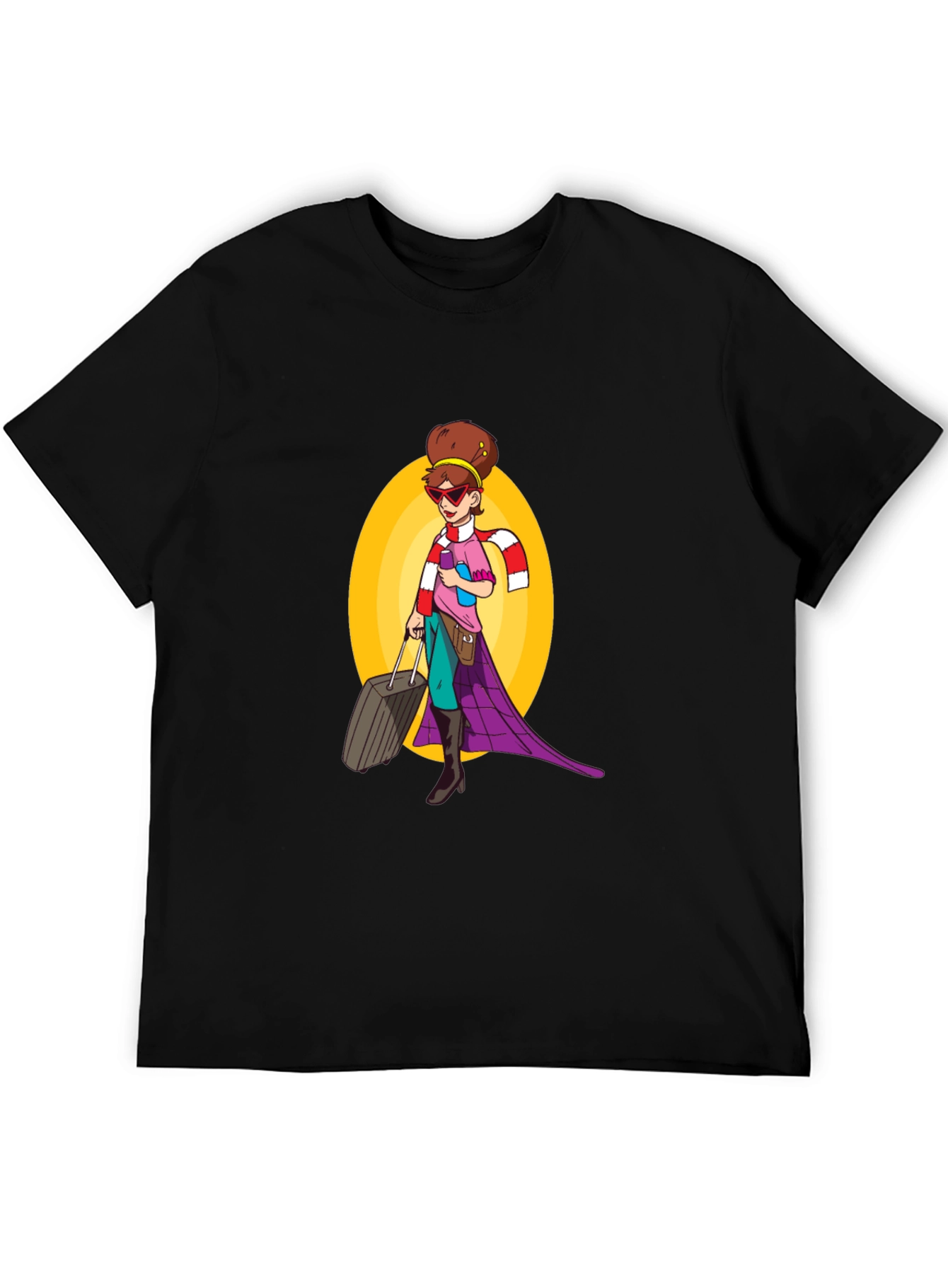 Cartoon Traveler Graphic Tee - Black