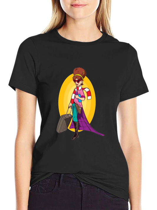 Cartoon Traveler Graphic Tee - Black