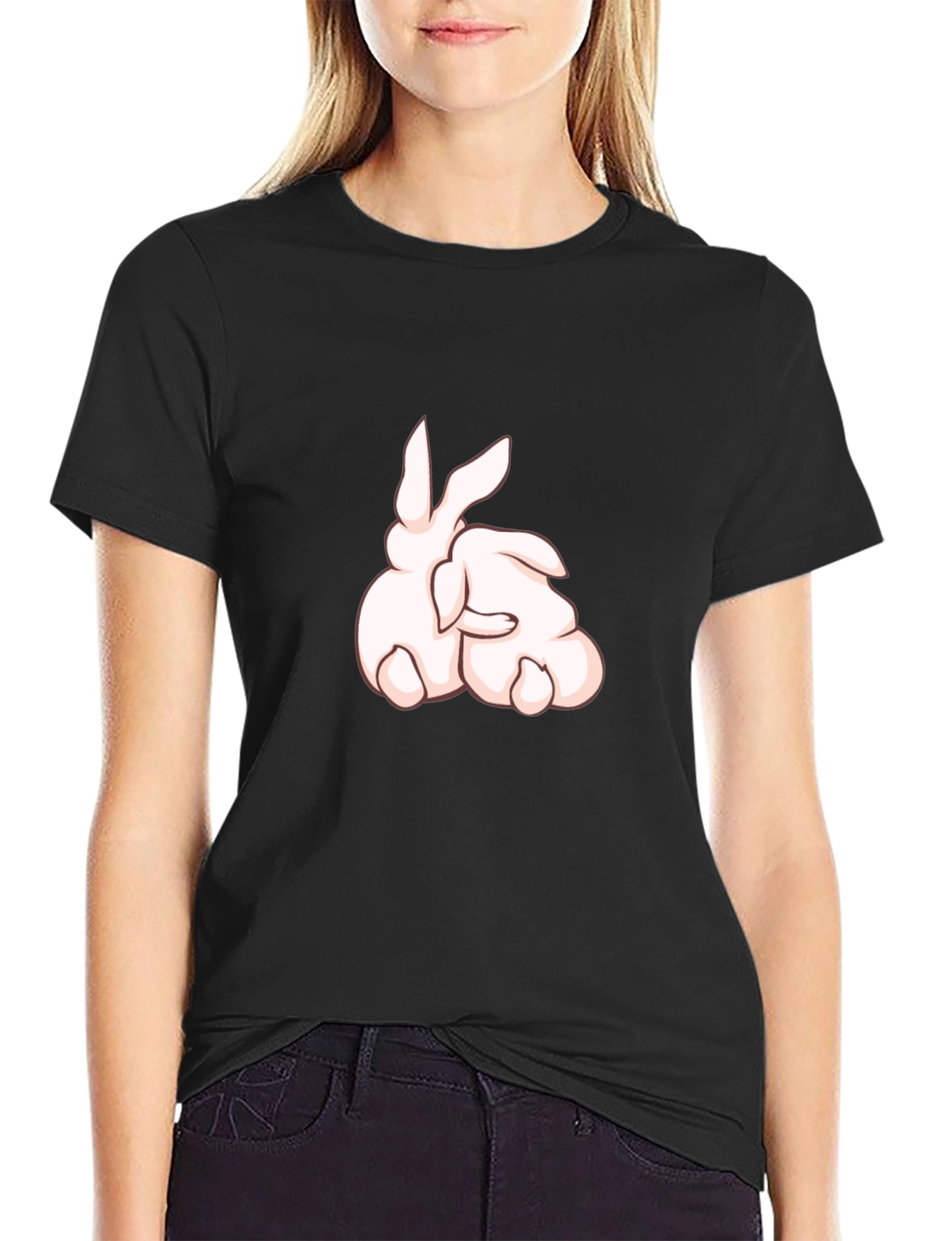 Rabbit Cartoon Graphic Black T-Shirt