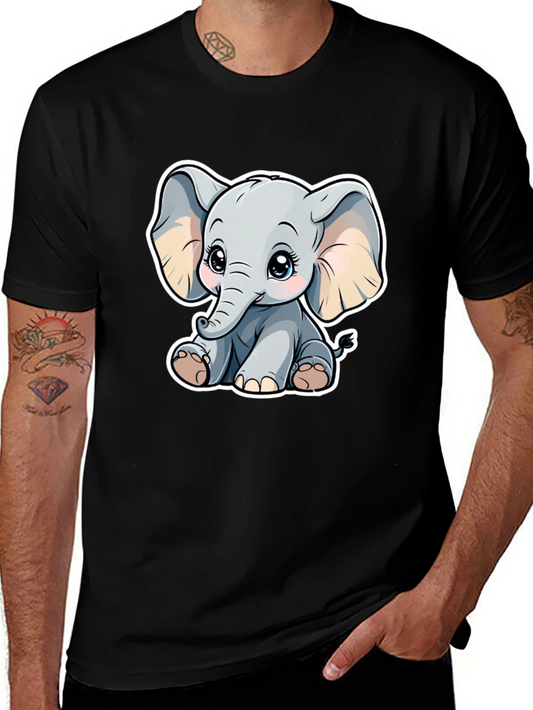 Cute Elephant Graphic Tee - Black Cotton Shirt