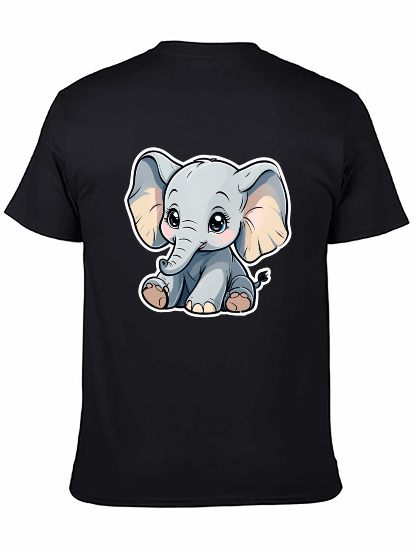 Cute Elephant Graphic Tee - Black Cotton Shirt