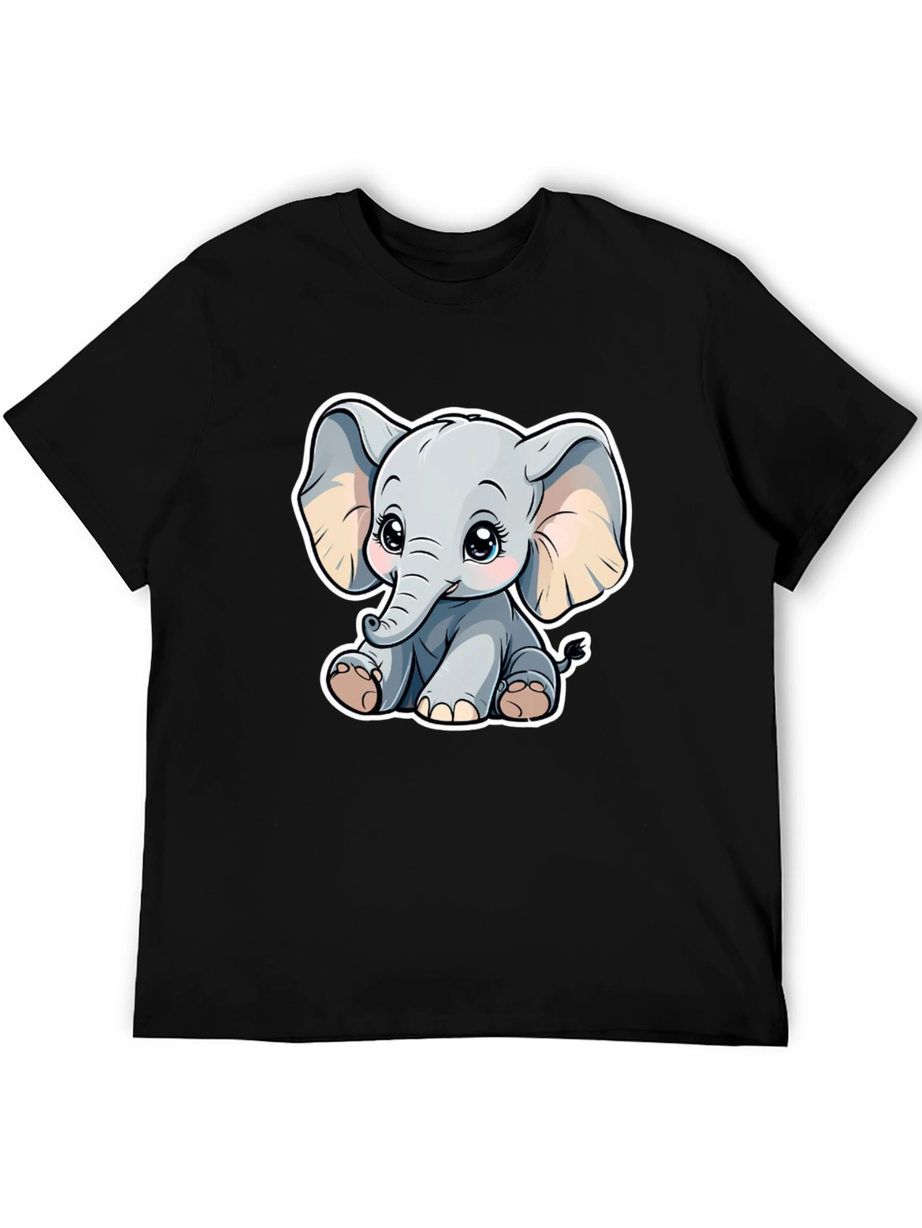 Cute Elephant Graphic Tee - Black Cotton Shirt