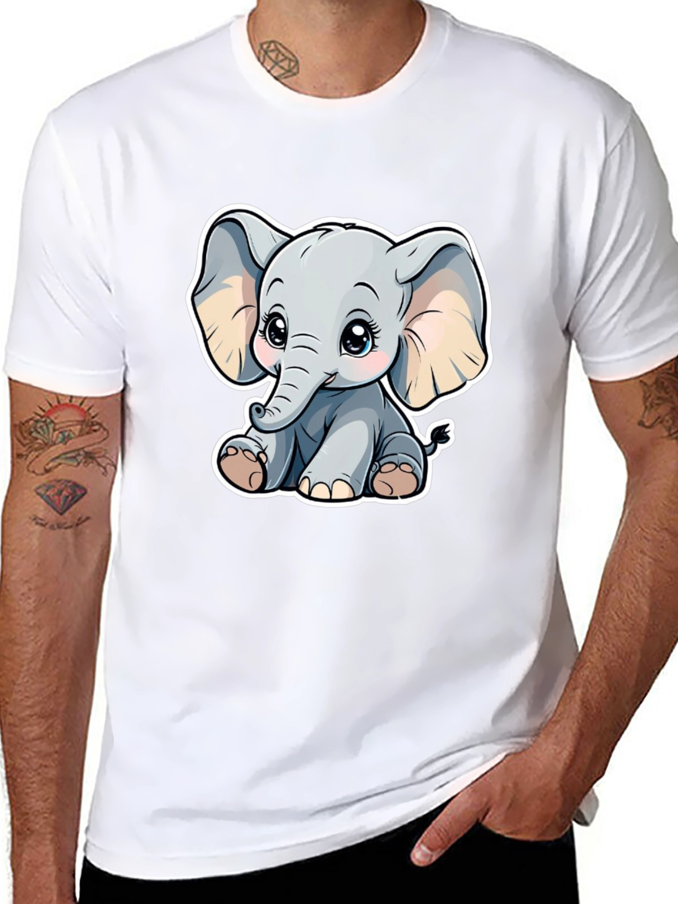 Cute Elephant Graphic Tee - Black Cotton Shirt