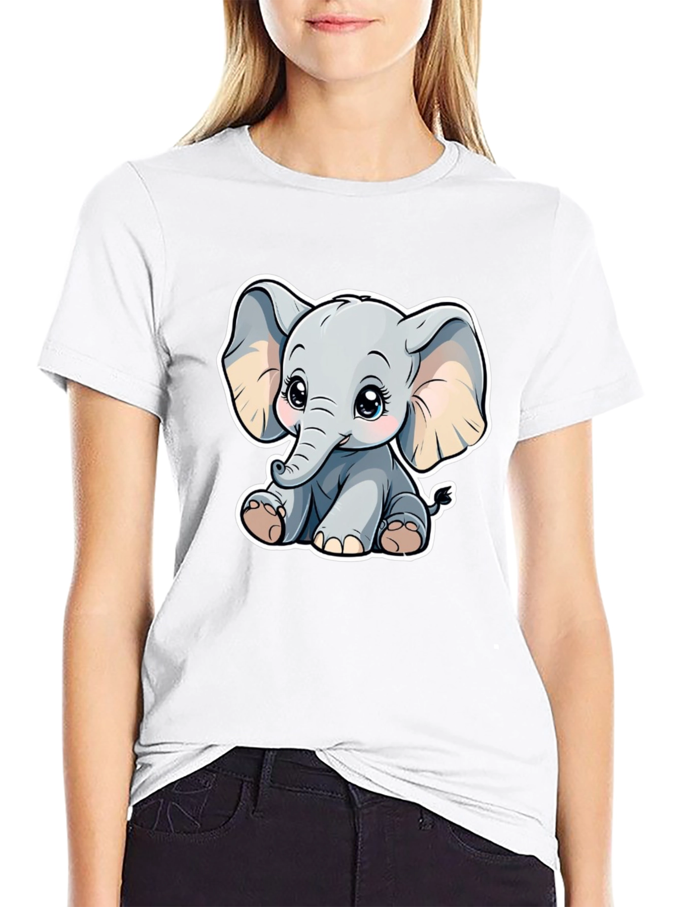 Cute Elephant Graphic Tee - Black Cotton Shirt