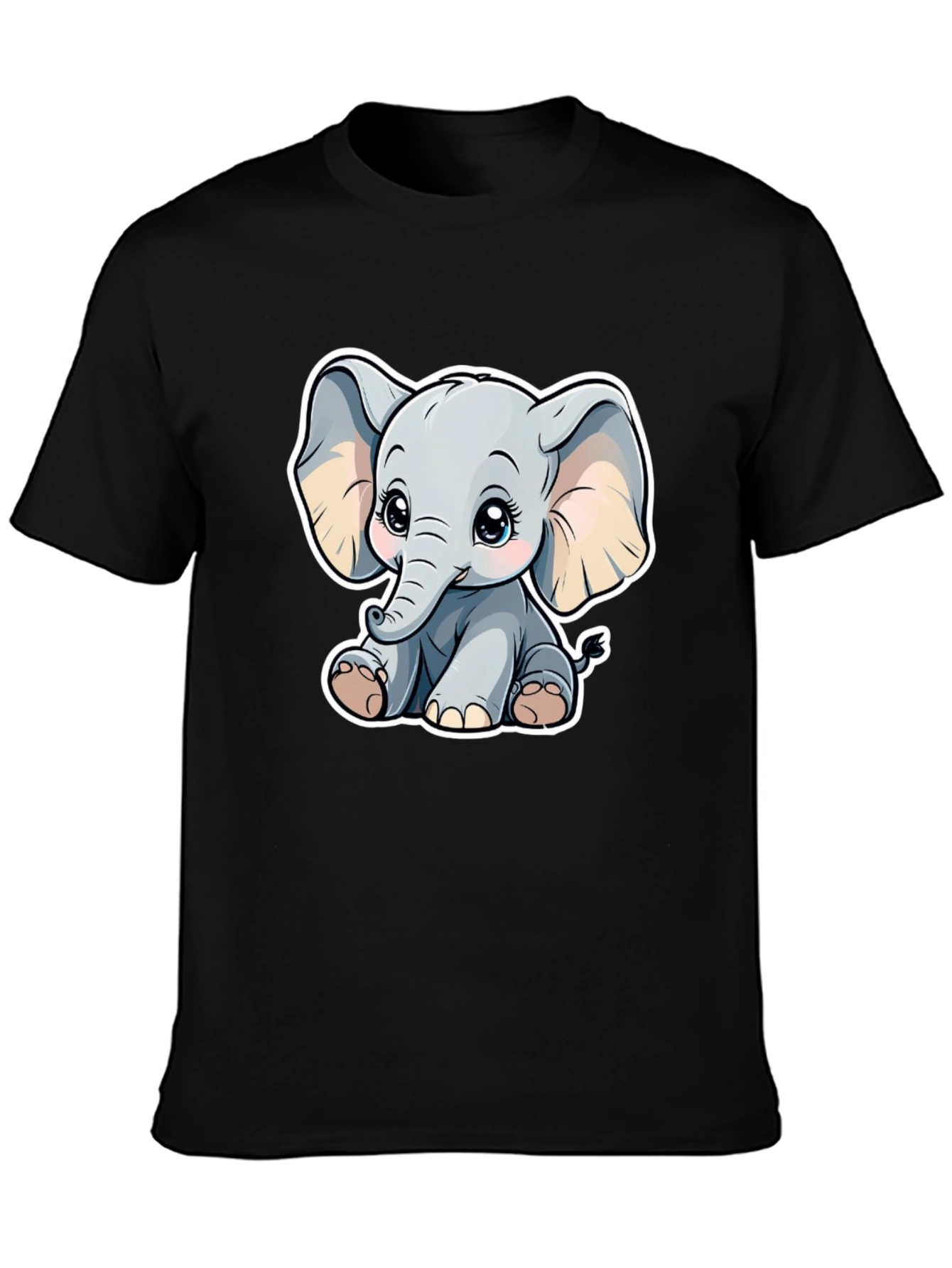 Cute Elephant Graphic Tee - Black Cotton Shirt