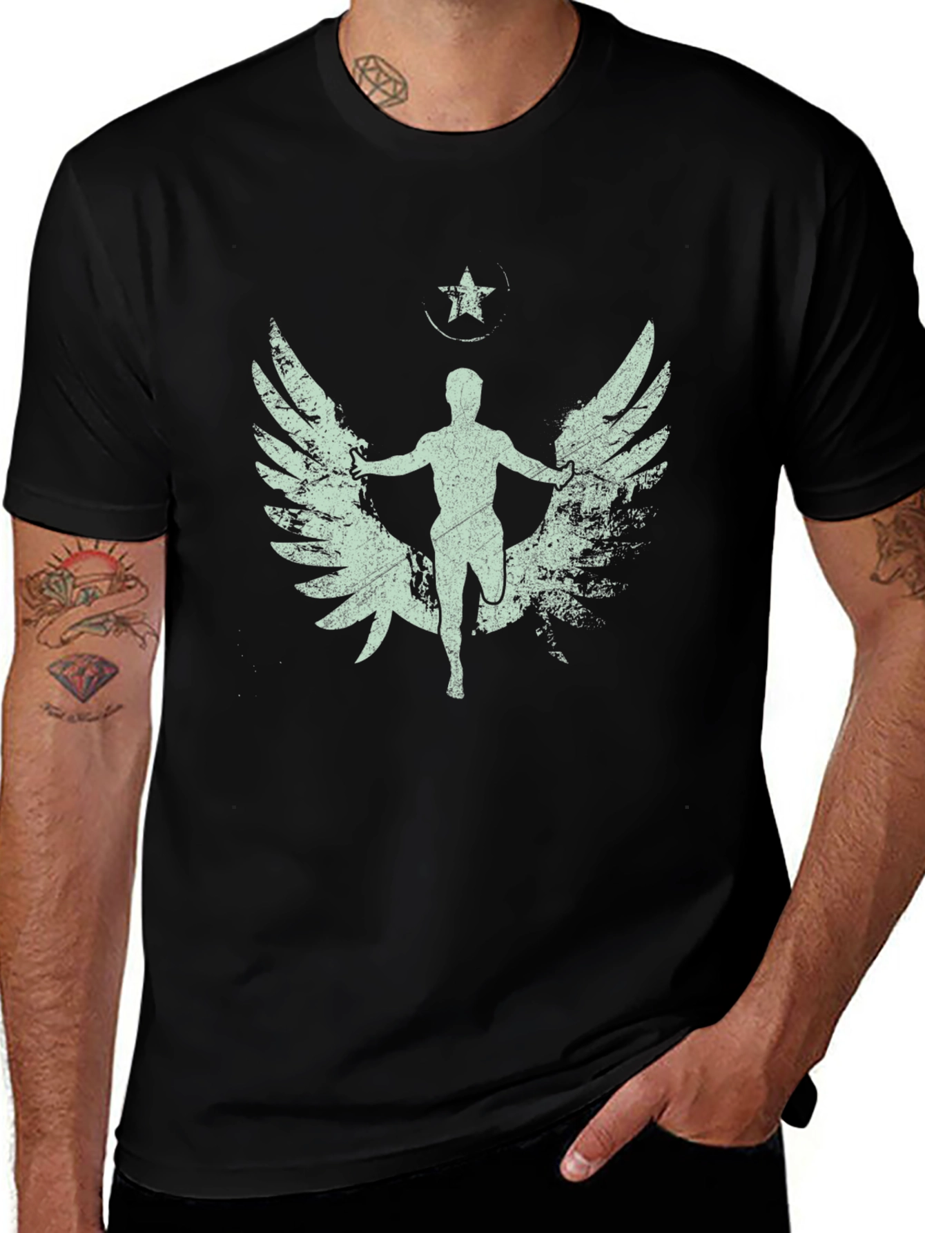 Winged Runner Graphic Tee - Black Cotton Blend