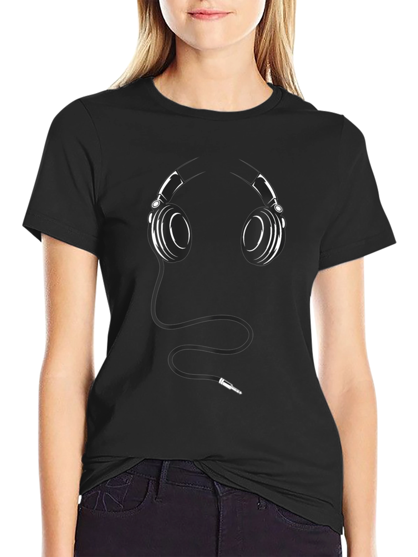 Headphone Graphic Print Mens Black T-Shirt