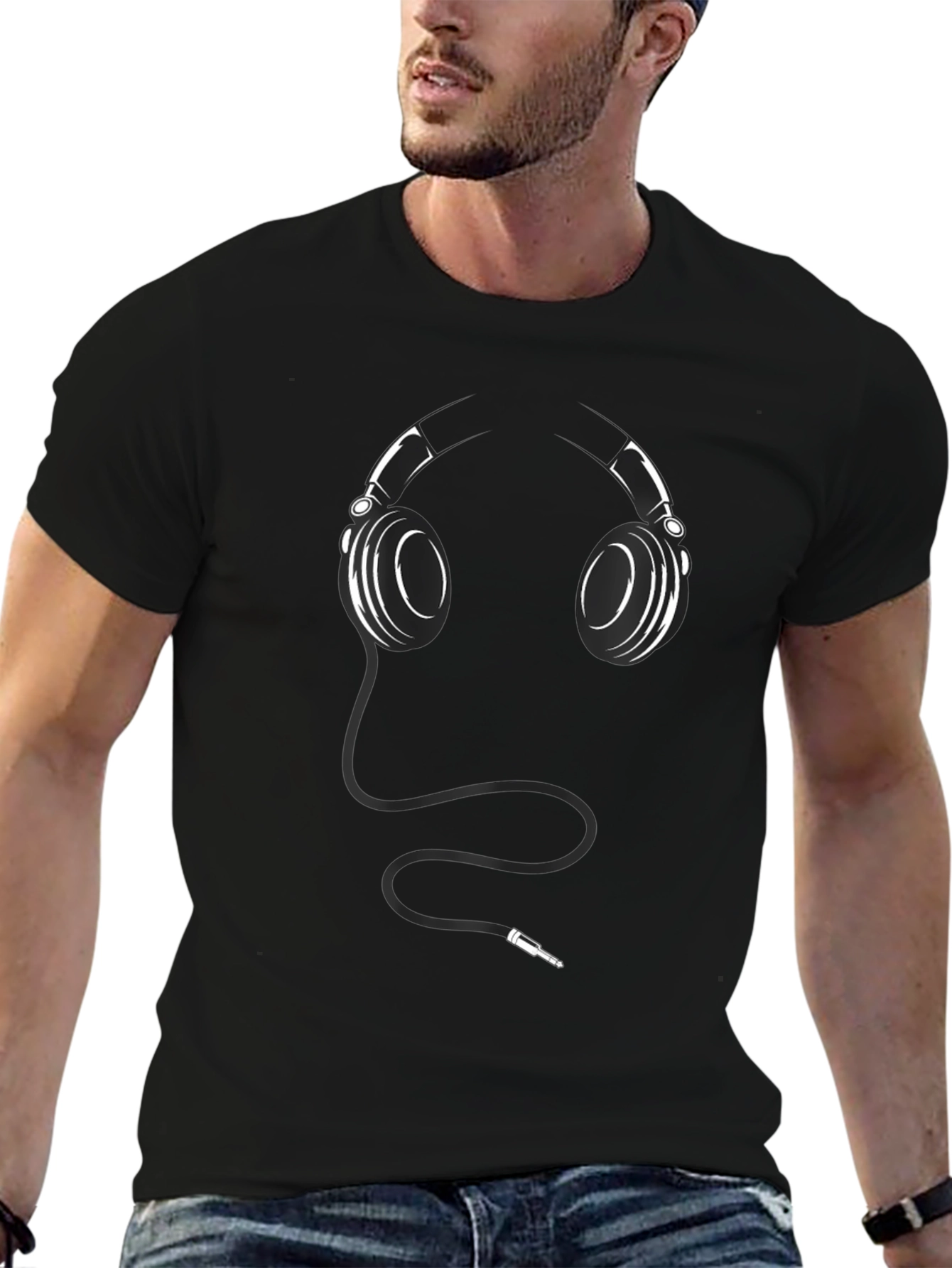Headphone Graphic Print Mens Black T-Shirt