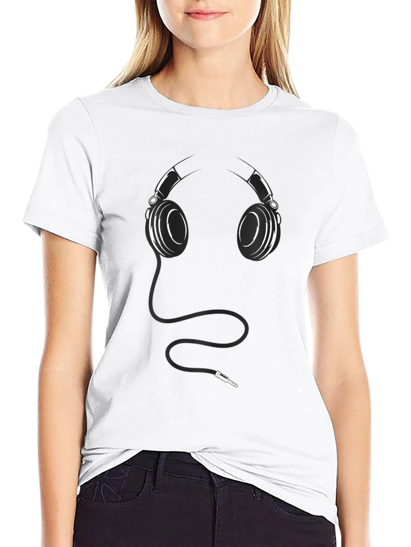 Headphone Graphic Print Mens Black T-Shirt