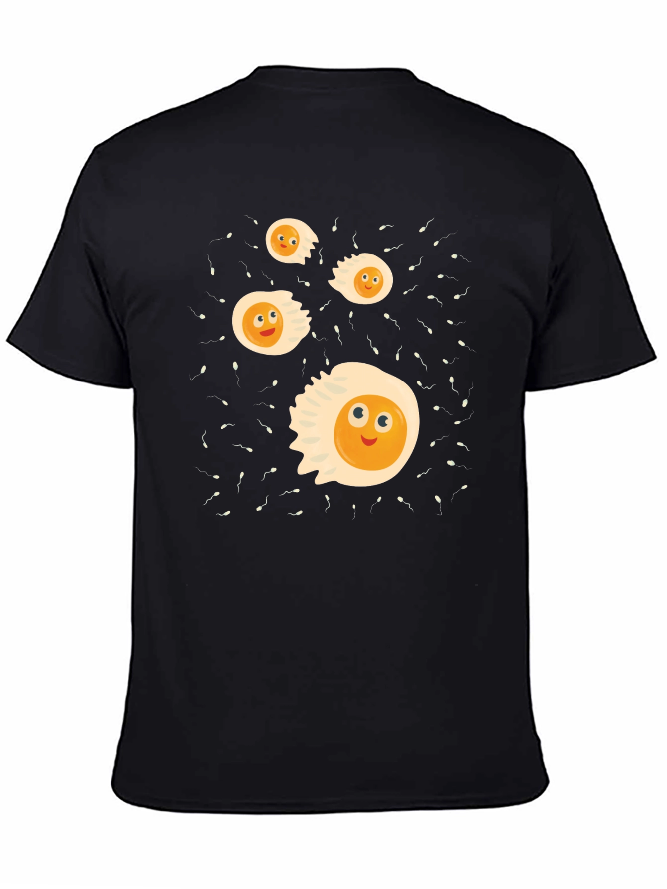 Funny Egg Cartoon Graphic Black T-Shirt