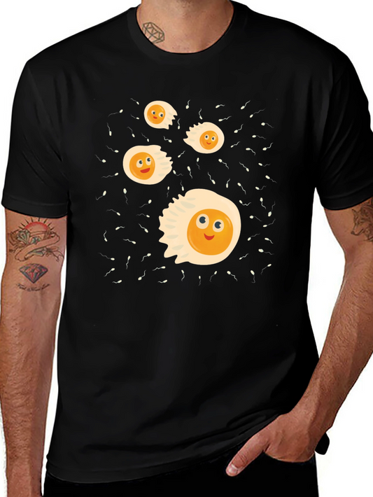 Funny Egg Cartoon Graphic Black T-Shirt