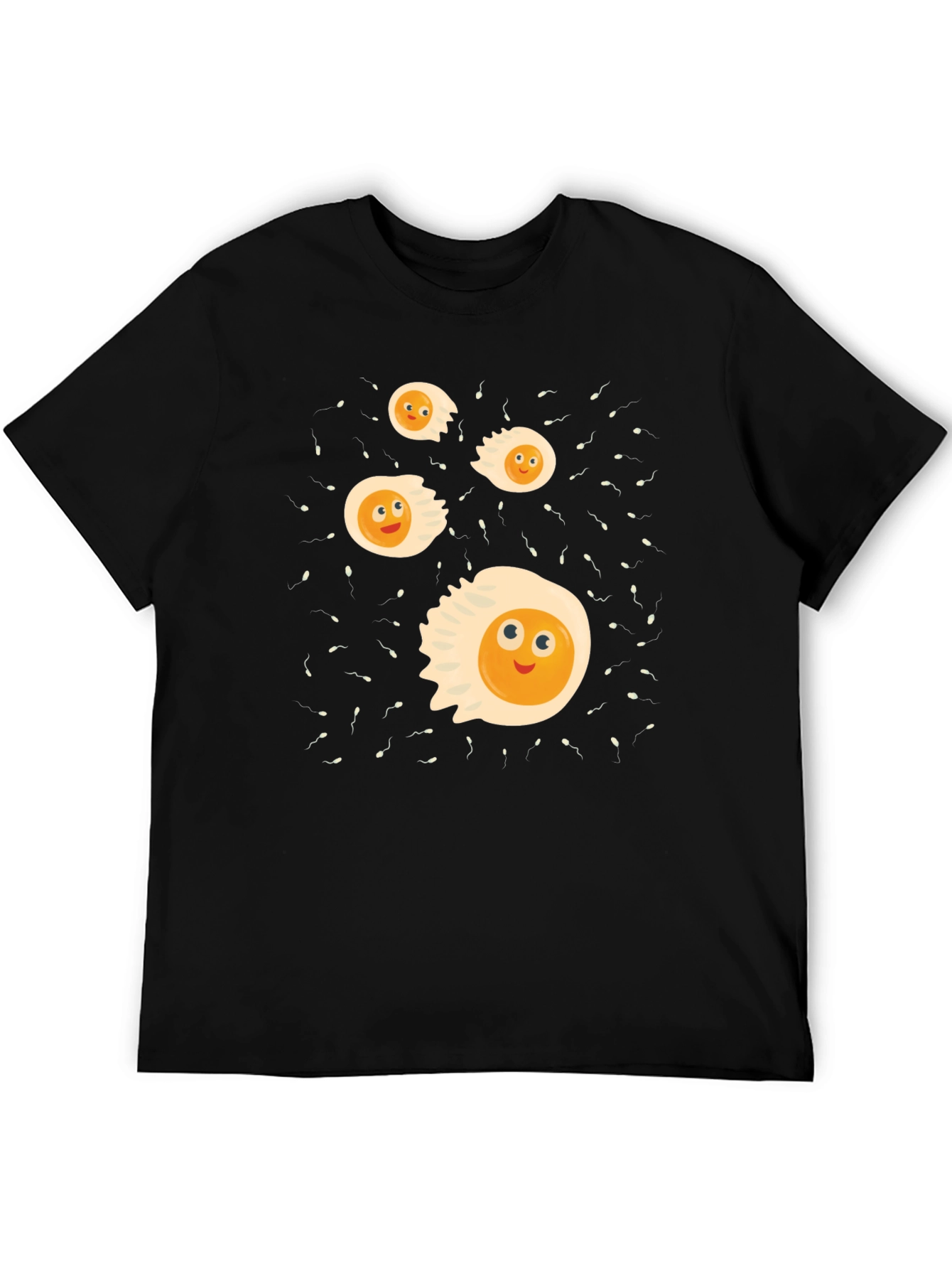 Funny Egg Cartoon Graphic Black T-Shirt