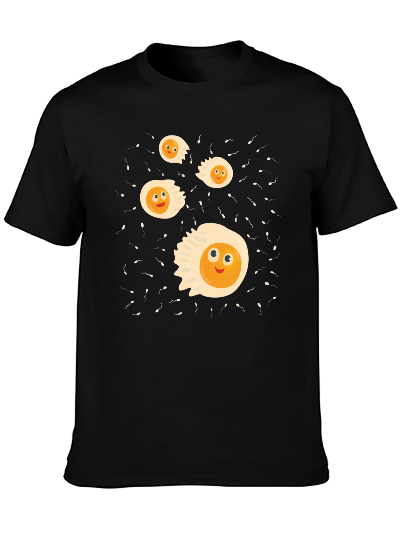 Funny Egg Cartoon Graphic Black T-Shirt