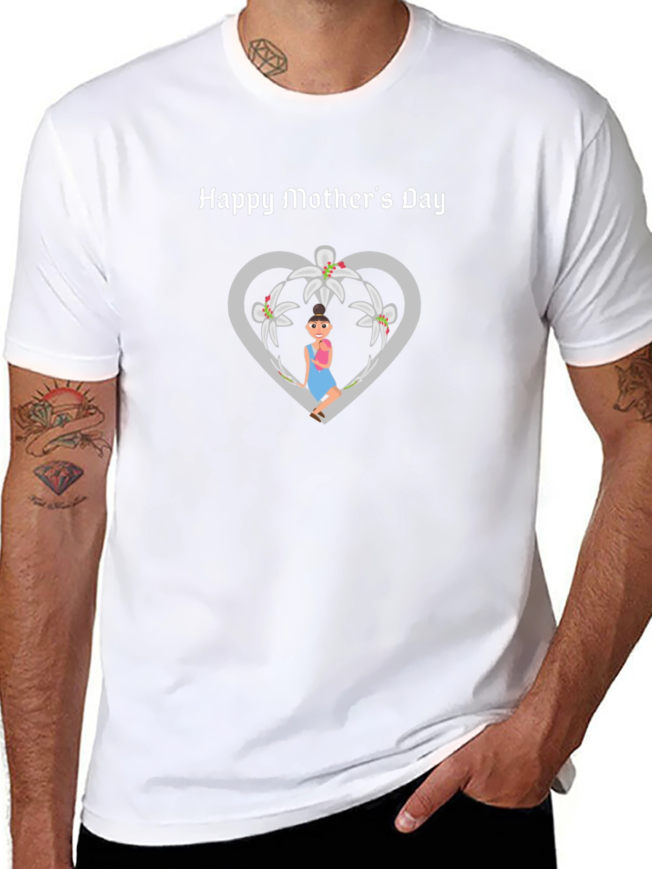 Happy Mothers Day T-Shirt - Floral Heart Design