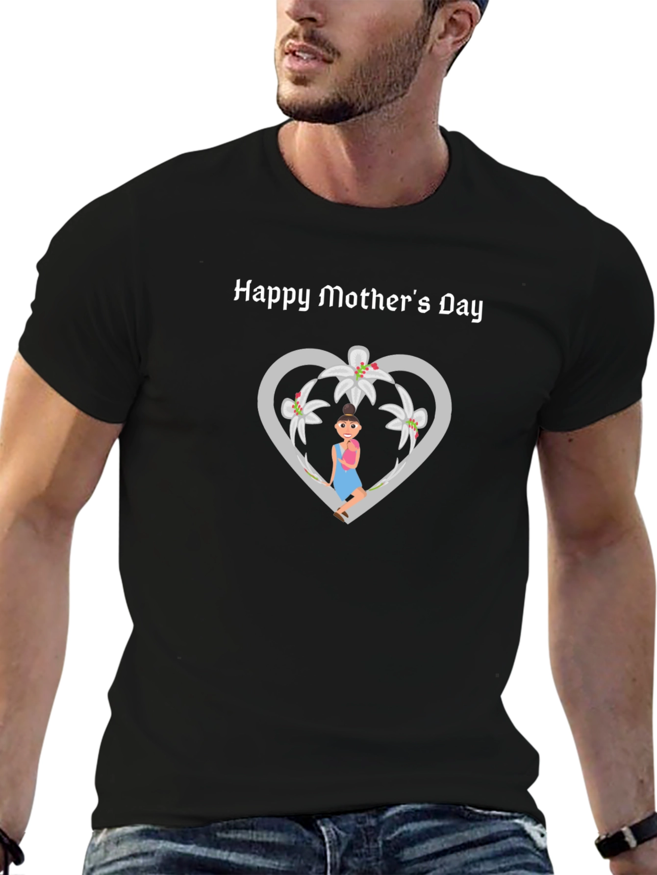 Happy Mothers Day T-Shirt - Floral Heart Design