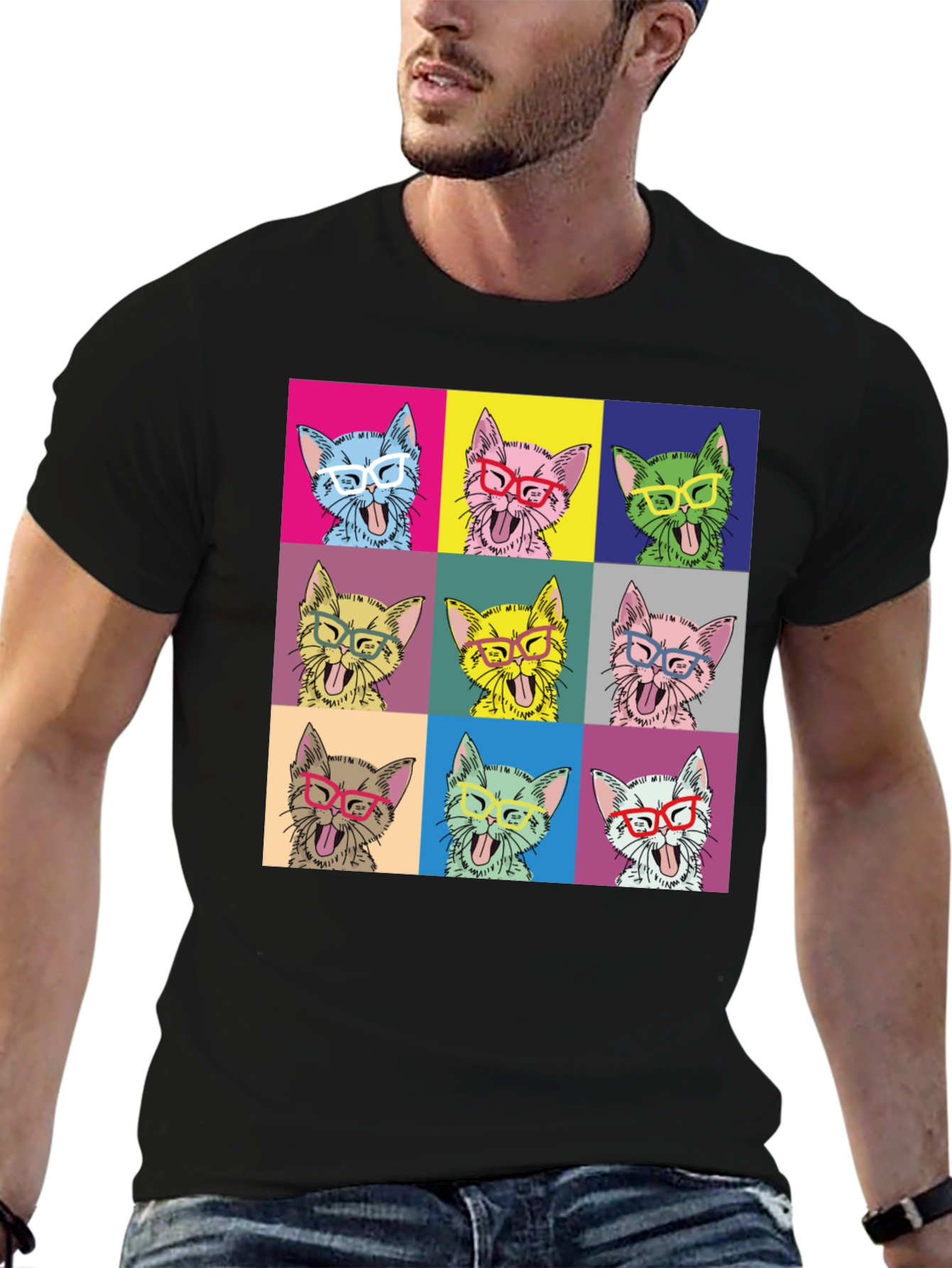 Pop Art Cat T-Shirt - Quirky & Fun Design