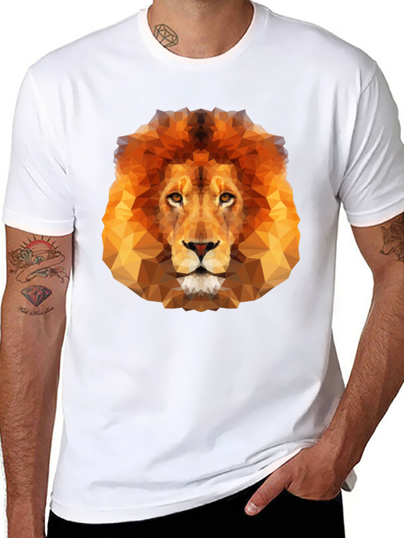 Geometric Lion Graphic Tee - Mens Black T-Shirt