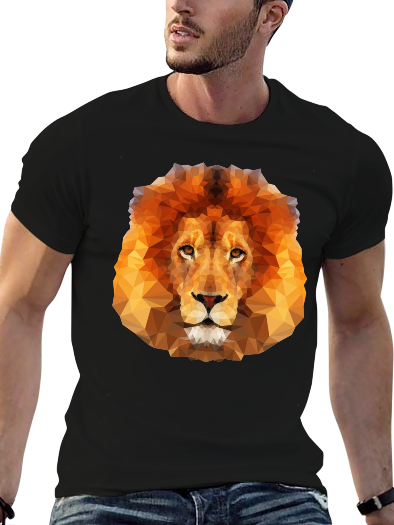 Geometric Lion Graphic Tee - Mens Black T-Shirt