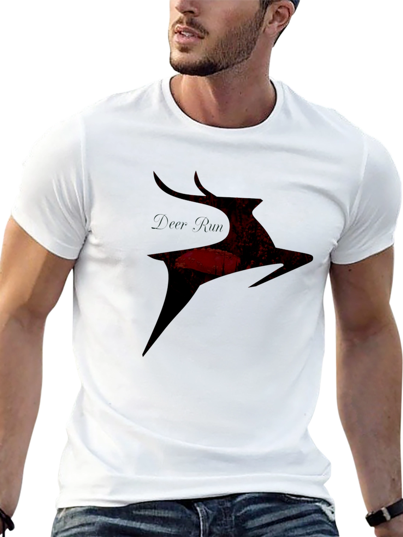 Deer Silhouette Graphic Tee - Black Casual T-Shirt