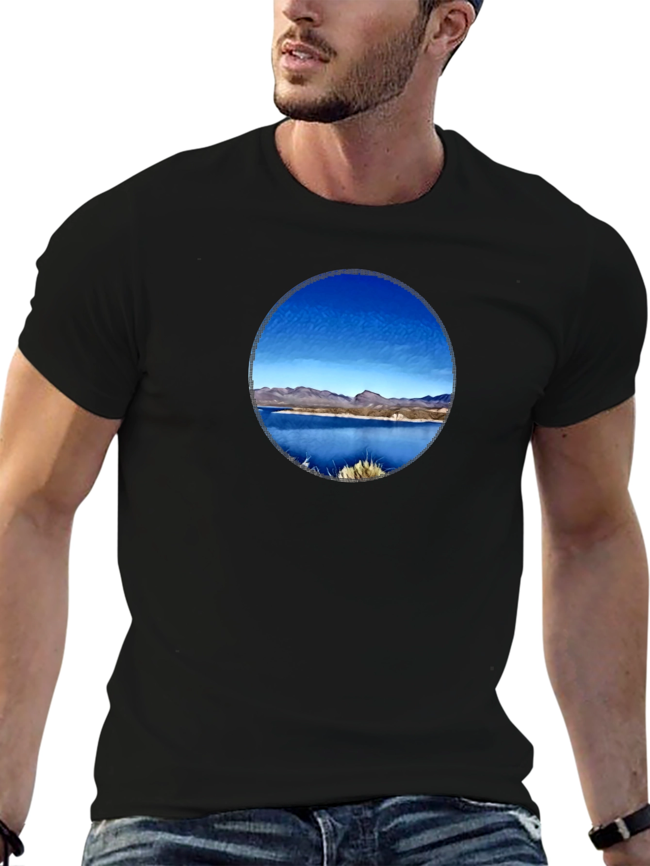Scenic Lake View Graphic Tee - Black