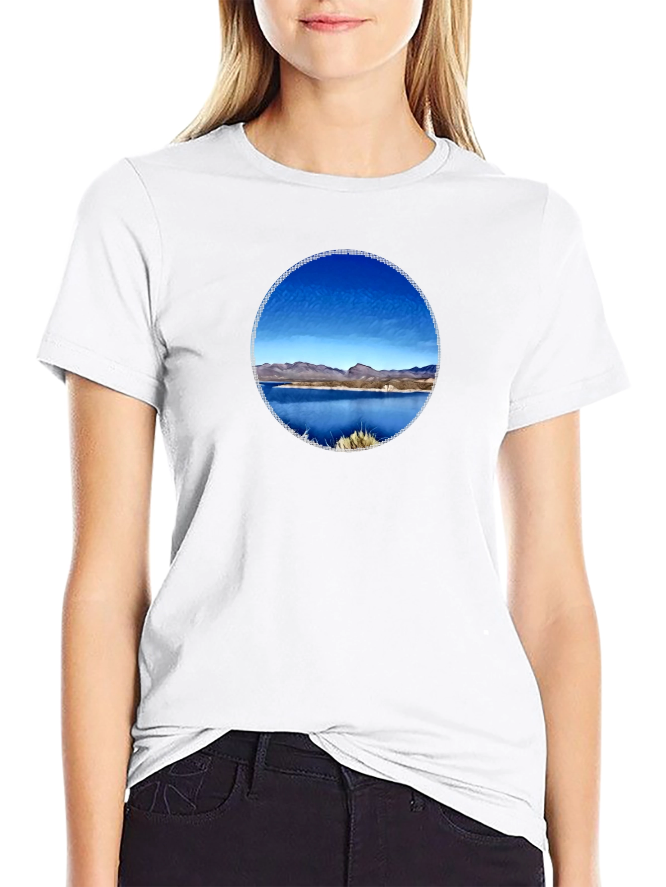 Scenic Lake View Graphic Tee - Black
