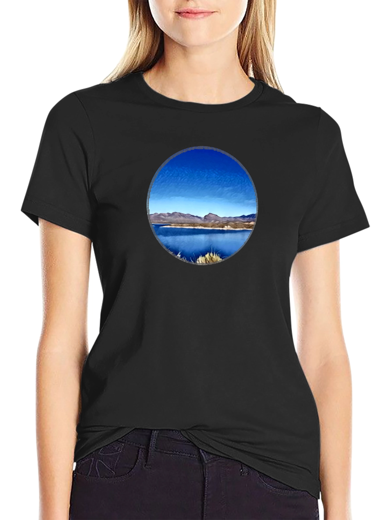 Scenic Lake View Graphic Tee - Black