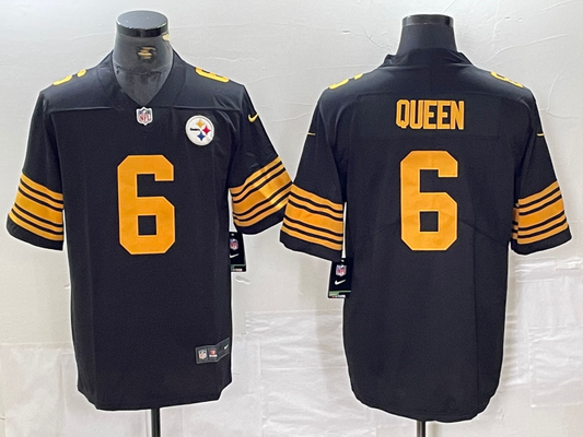 Men's Pittsburgh Steelers Patrick Queen #6 Black Game Player Jerseys