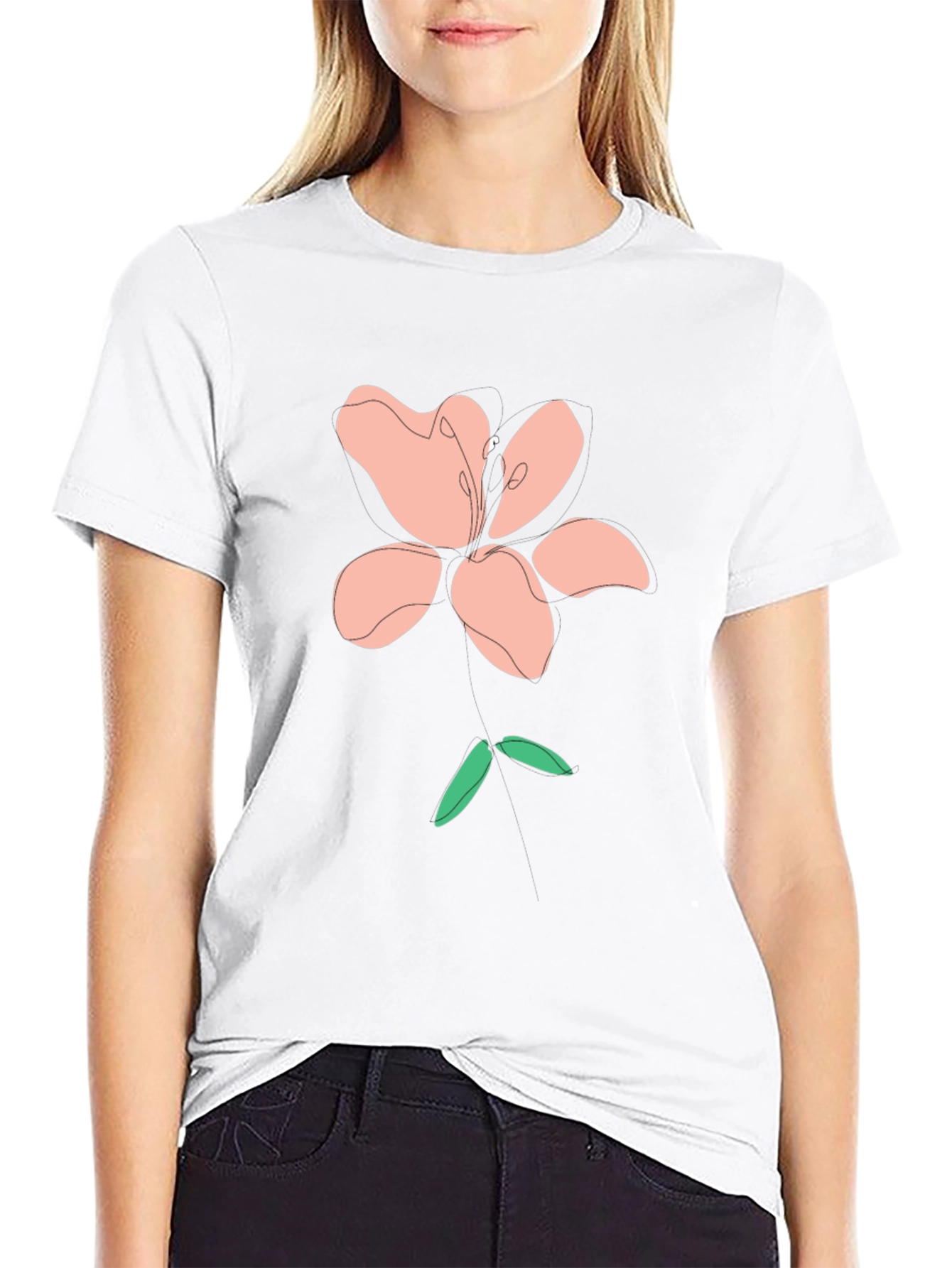 Modern Floral Graphic Tee - Black Cotton Blend