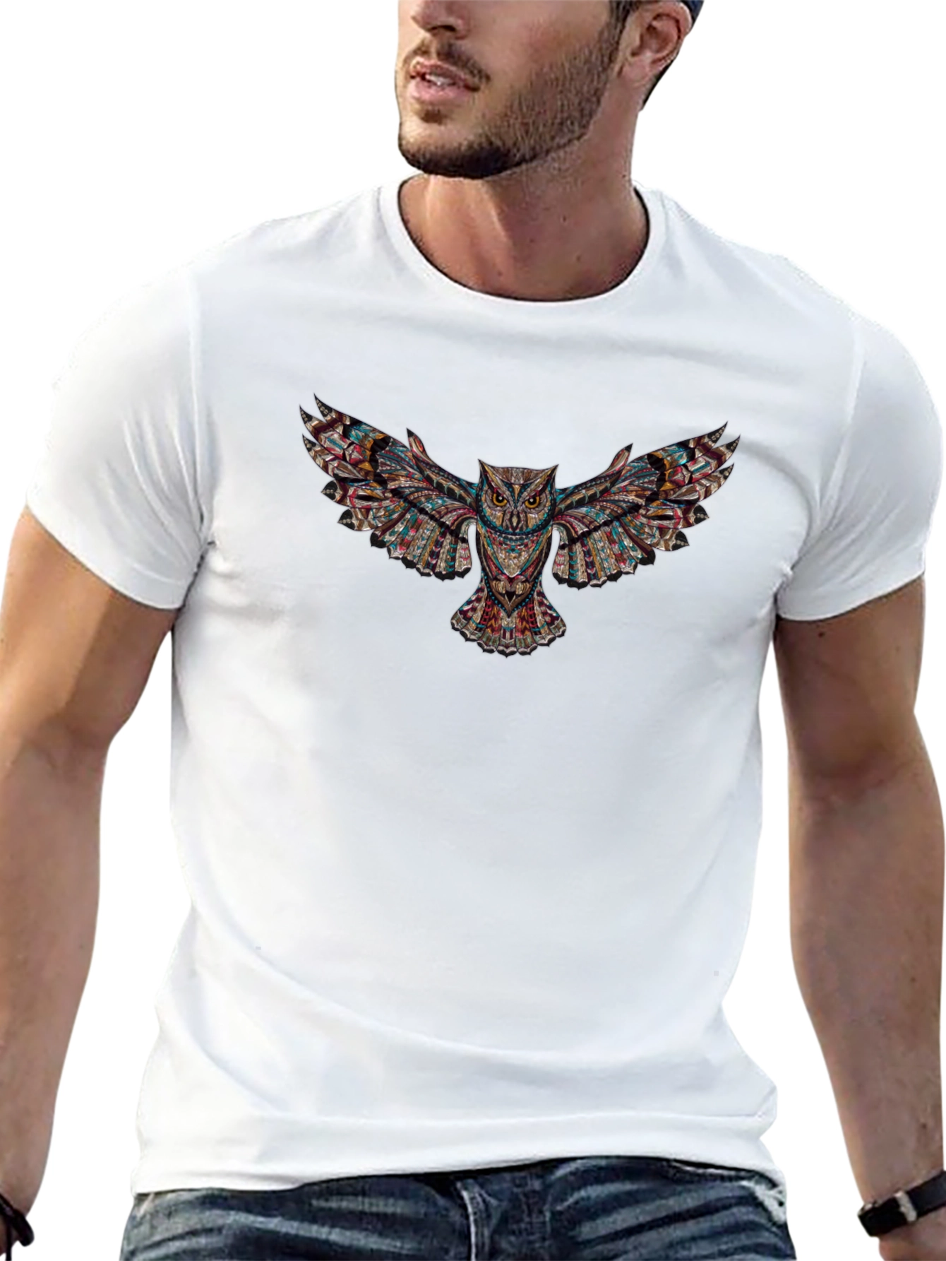Abstract Owl Graphic Print Black T-Shirt