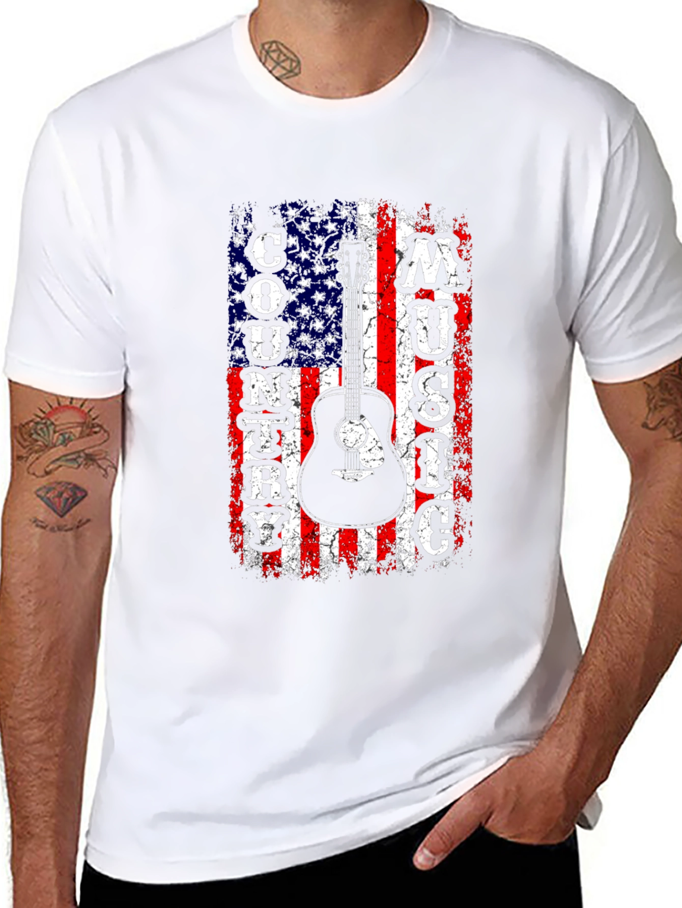 American Flag Country Music Guitar Graphic Tee