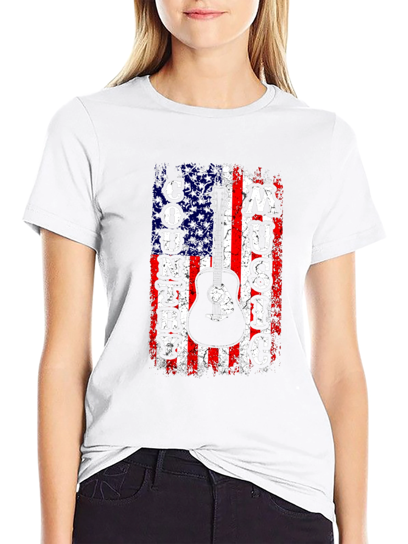 American Flag Country Music Guitar Graphic Tee