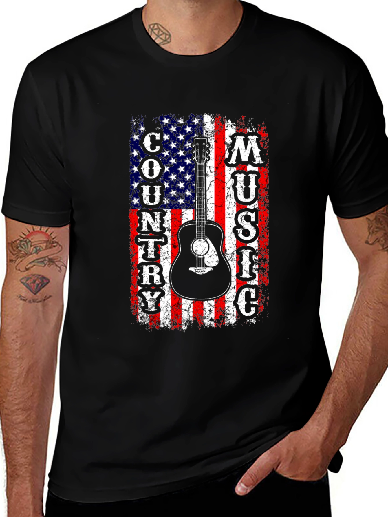 American Flag Country Music Guitar Graphic Tee