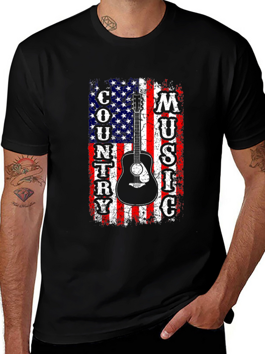 American Flag Country Music Guitar Graphic Tee