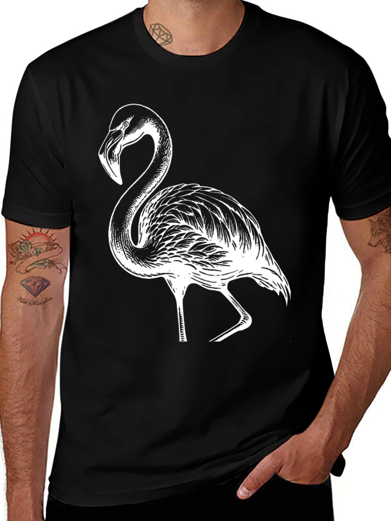 Flamingo Graphic Tee - Black Casual T-Shirt