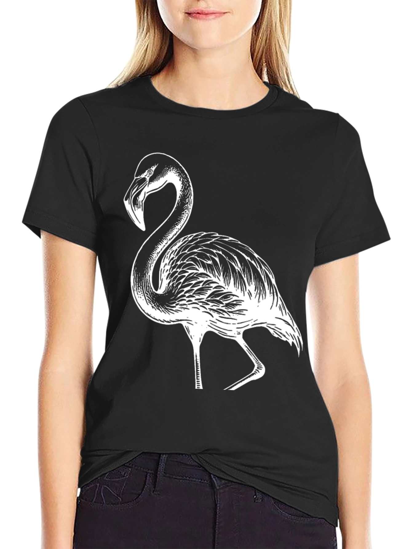 Flamingo Graphic Tee - Black Casual T-Shirt