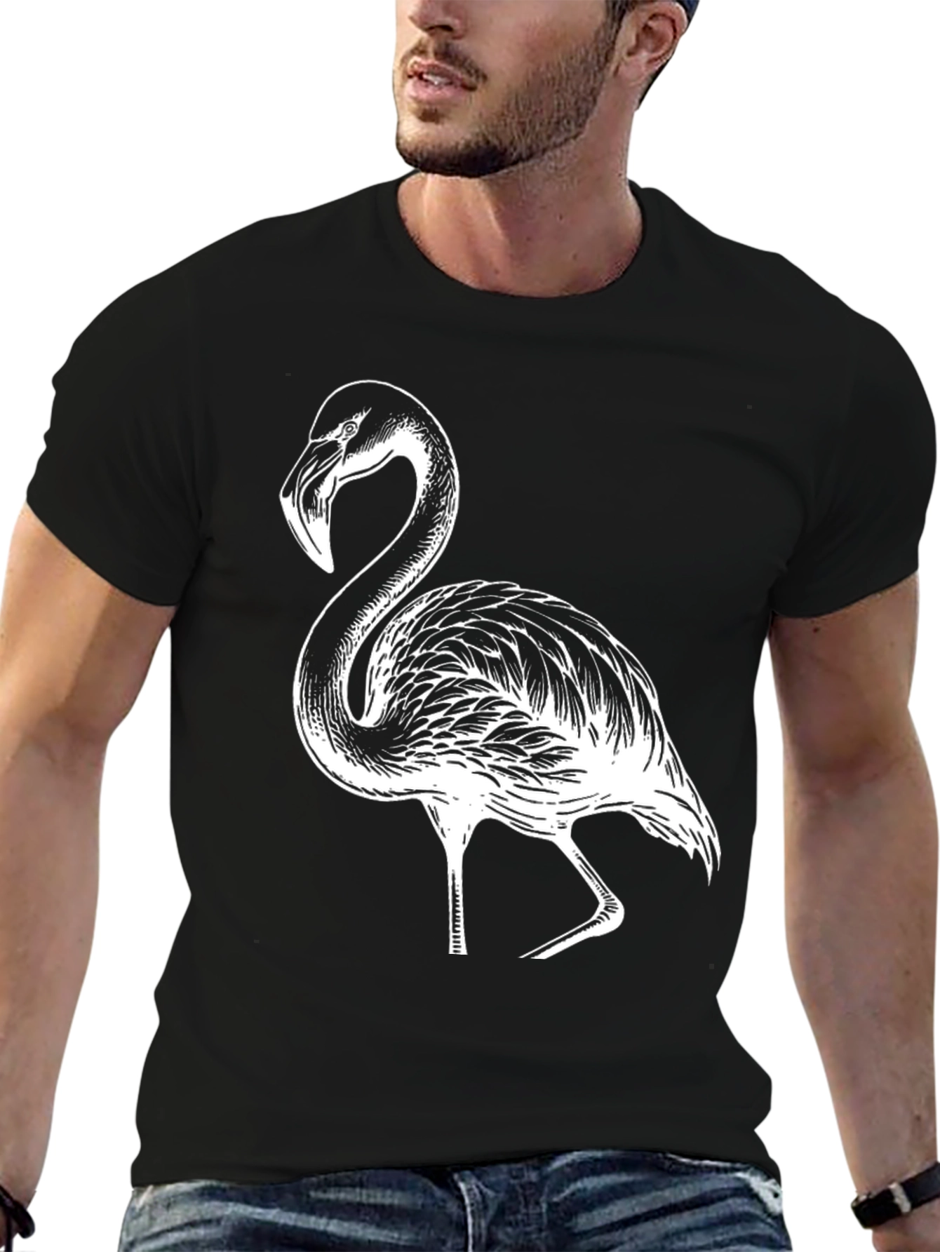 Flamingo Graphic Tee - Black Casual T-Shirt
