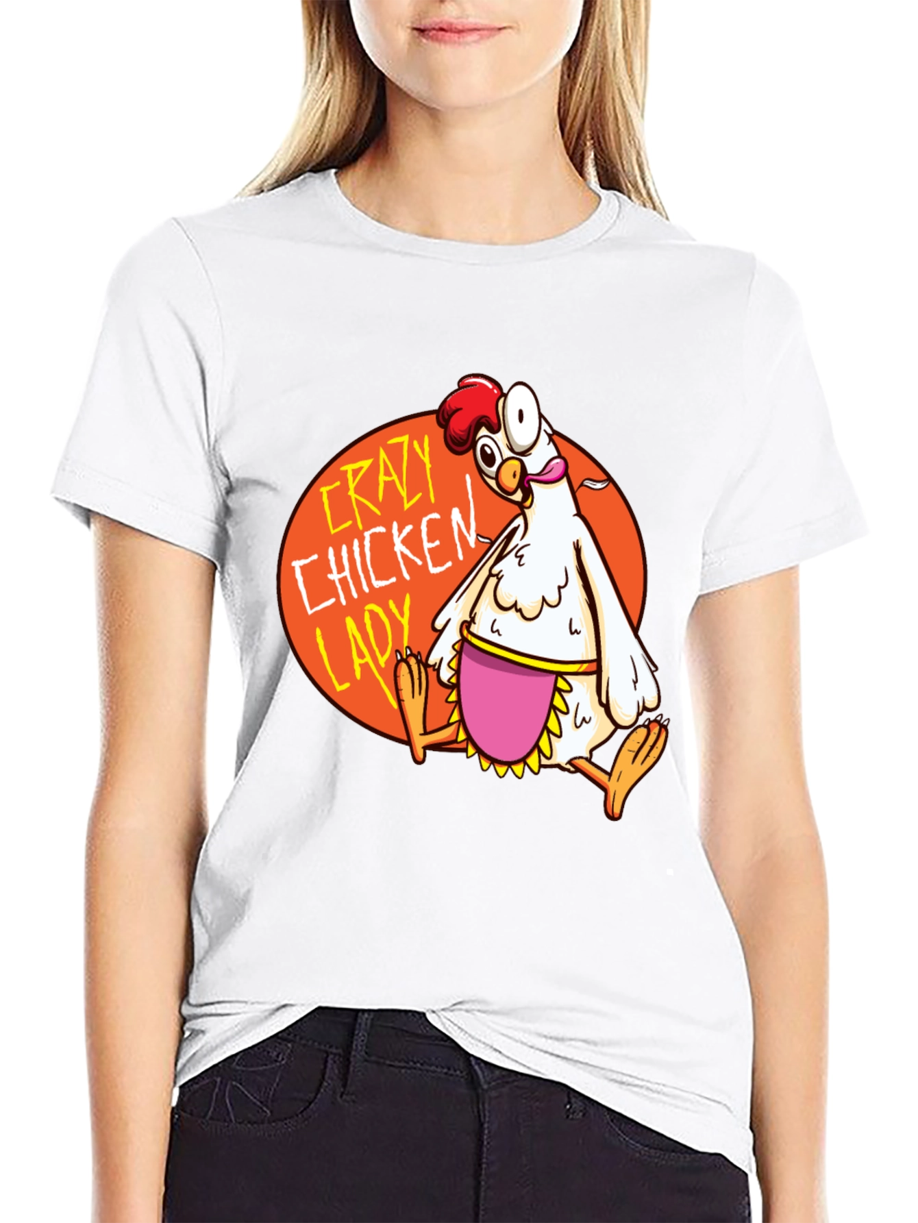 Crazy Chicken Lady Graphic T-Shirt - Black