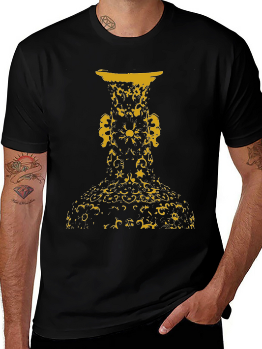 Abstract Vase Graphic Tee - Stylish Black T-Shirt