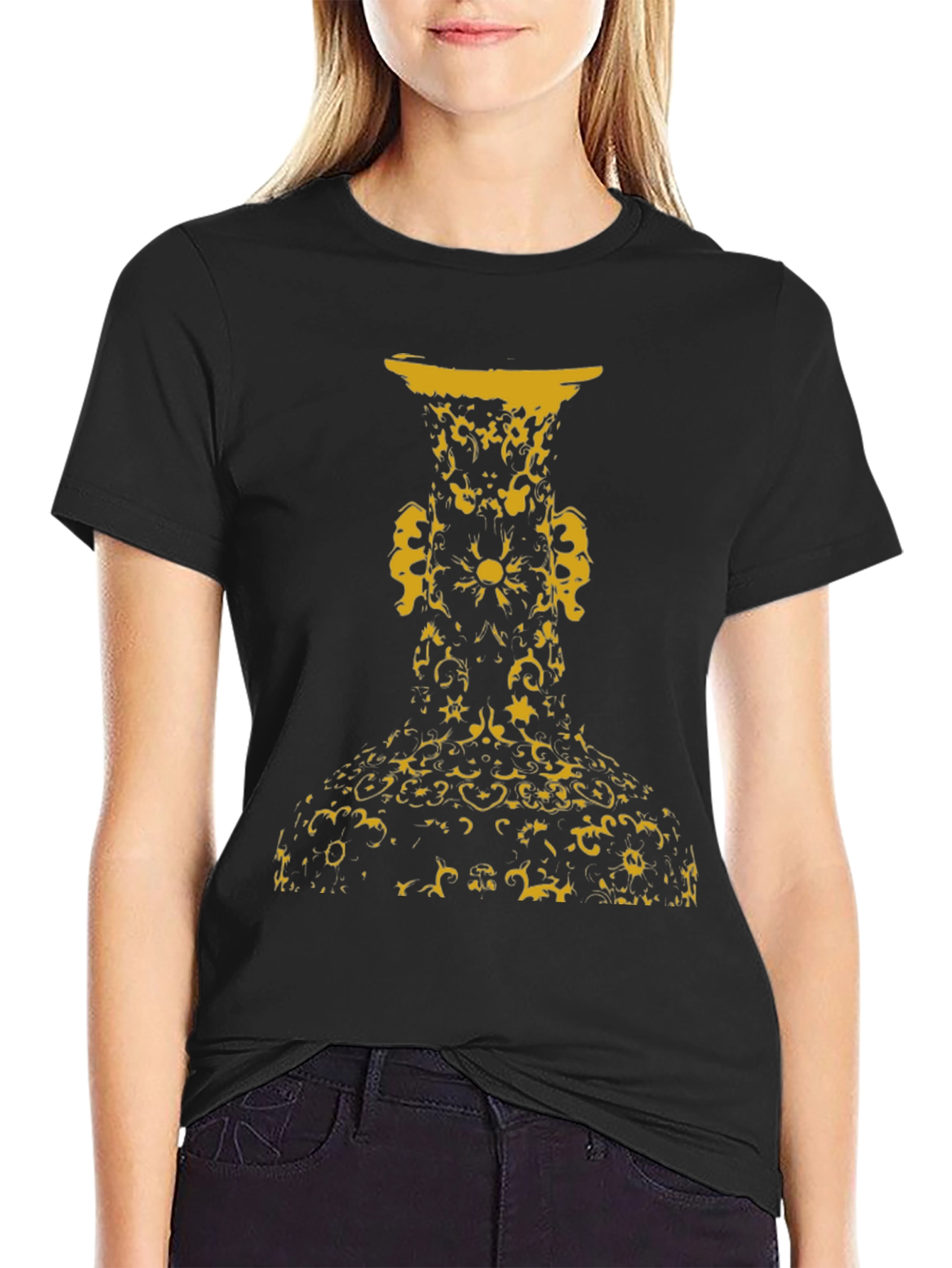 Abstract Vase Graphic Tee - Stylish Black T-Shirt