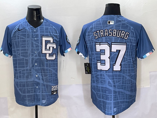 Men's Washington Nationals Stephen Strasburg #37 Blue 2025 City Connect Limited Player Jerseys