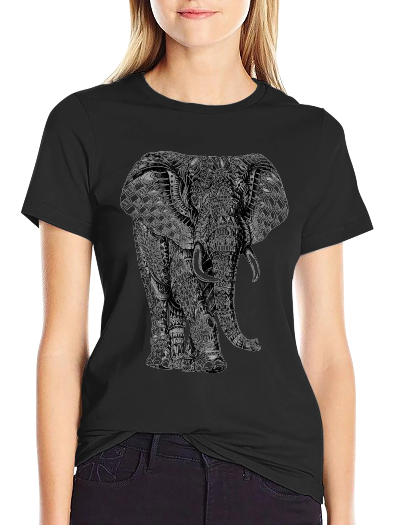 Elephant Graphic Print Black T-Shirt