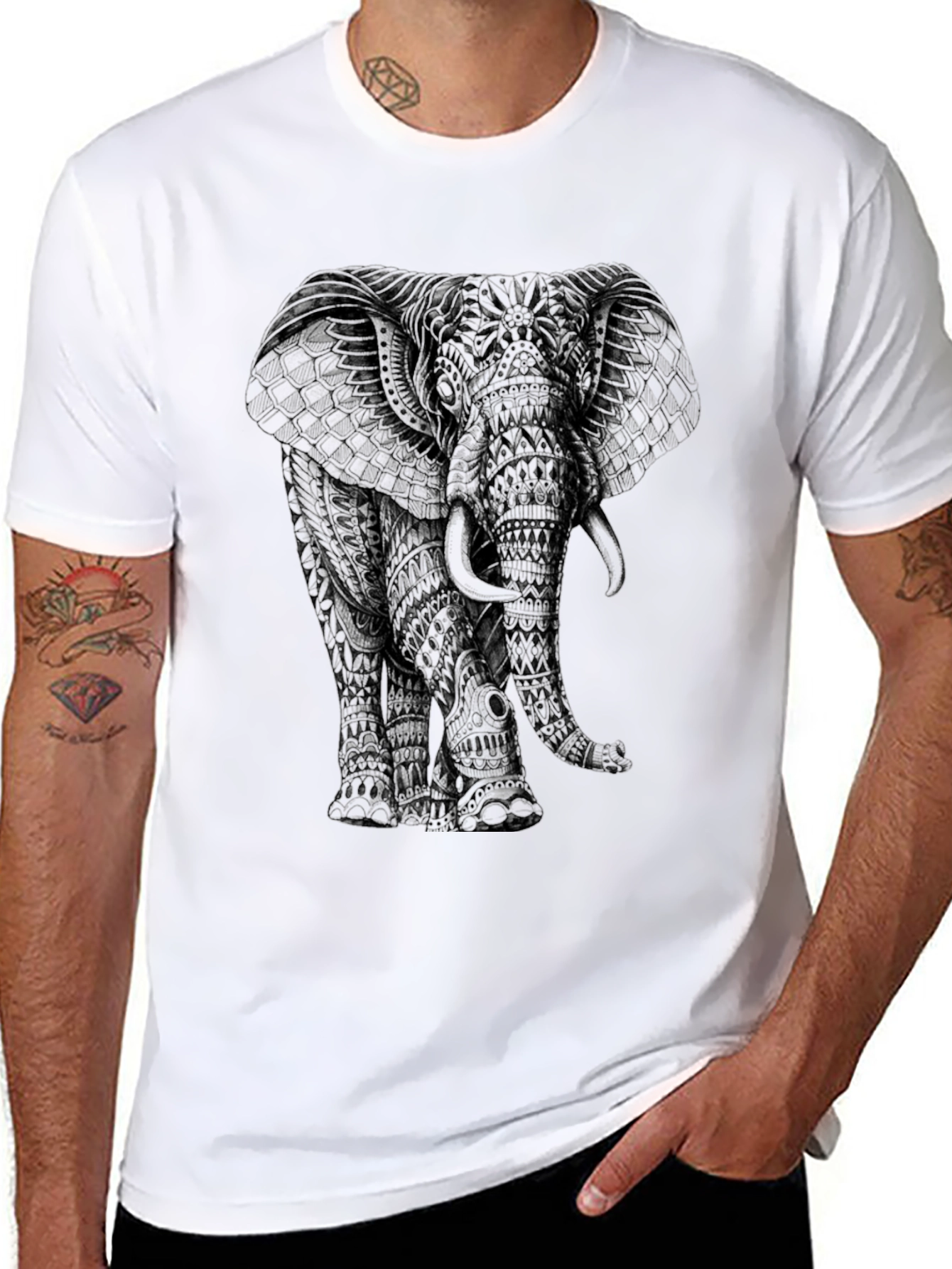 Elephant Graphic Print Black T-Shirt