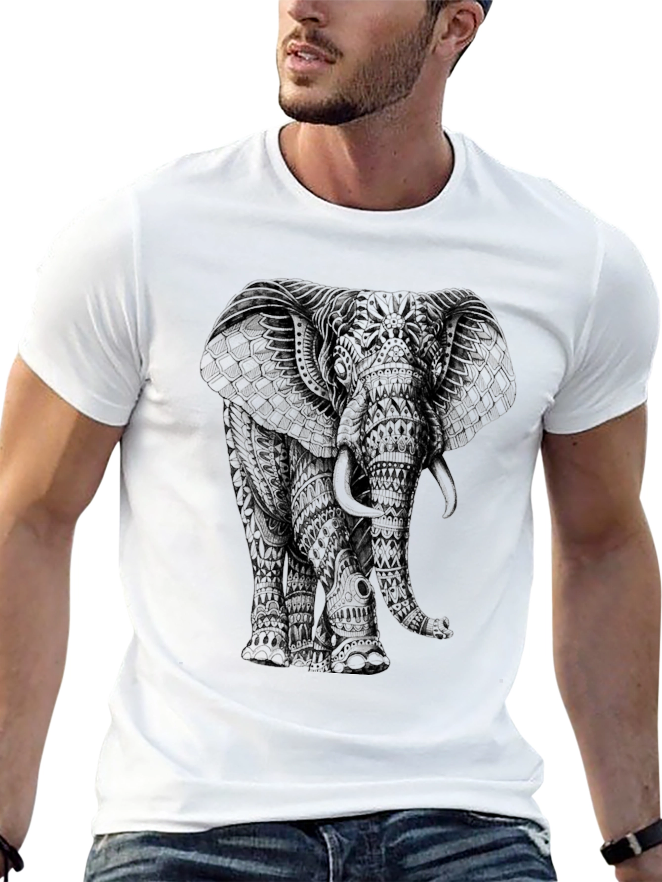Elephant Graphic Print Black T-Shirt