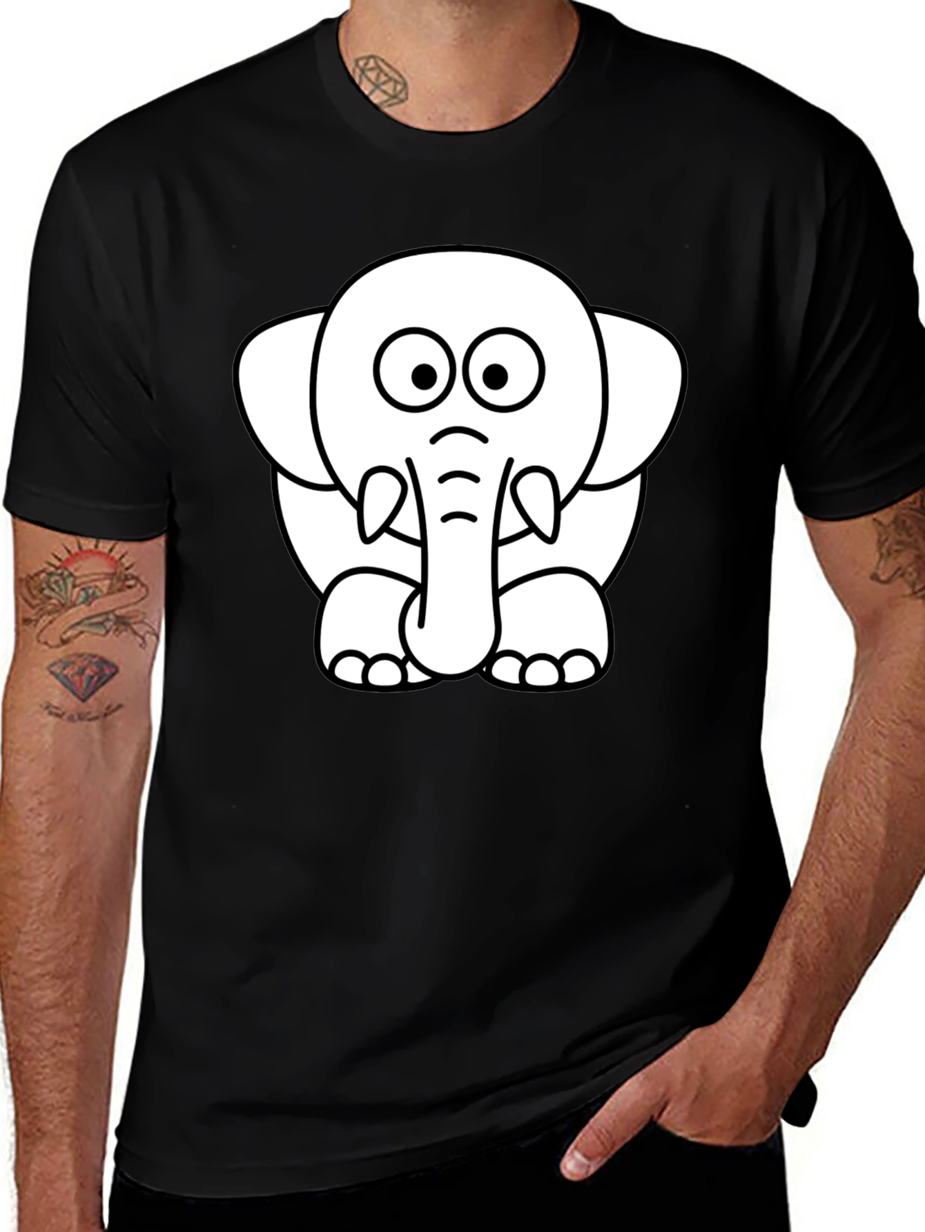 Cute Elephant Graphic Tee - Black Cotton T-Shirt